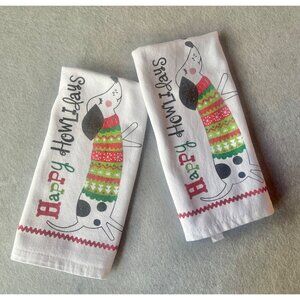 Ritzenthaler Happy Howlidays Dachshund Dog Christmas Kitchen Towels pair Cotton